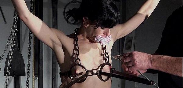  Tit tormented and caged slaveslut Elise Graves tower of pain punishments